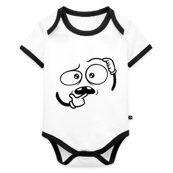 Doubtful Hand Gesture Face - Organic Baby Contrasting Bodysuit - white/black  - Front