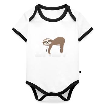 Faules Faultier - Baby Bio-Kurzarm-Kontrastbody - Weiß/Schwarz  - Vorne