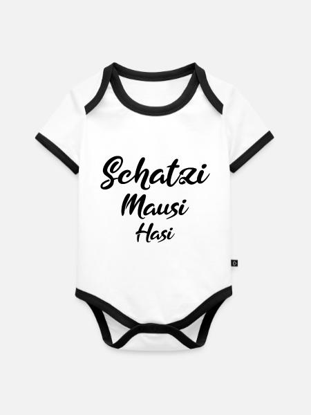 Schatzi Mausi Hasi black - Baby Bio-Kurzarm-Kontrastbody - Weiß/Schwarz