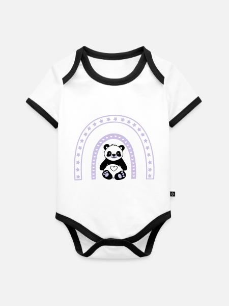 Rainbow Panda - Baby Bio-Kurzarm-Kontrastbody - Weiß/Schwarz