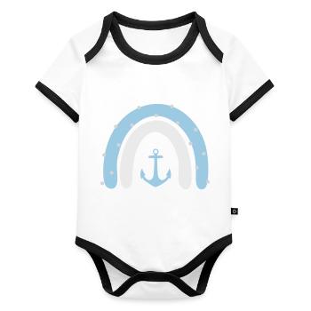 Regenbogen Anker mit Punkten - Baby Bio-Kurzarm-Kontrastbody - Weiß/Schwarz  - Vorne