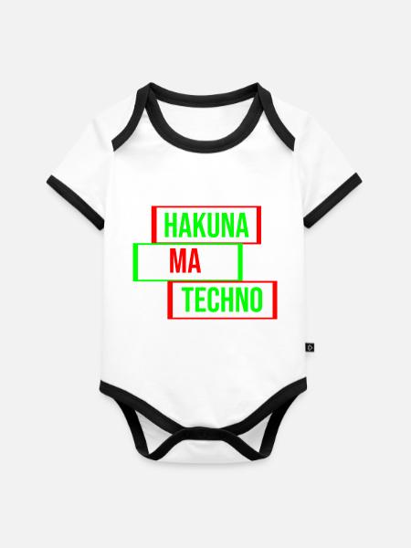 Techno-Musik-Zitat - Baby Bio-Kurzarm-Kontrastbody - Weiß/Schwarz
