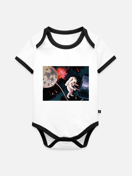 Raum - Baby Bio-Kurzarm-Kontrastbody - Weiß/Schwarz