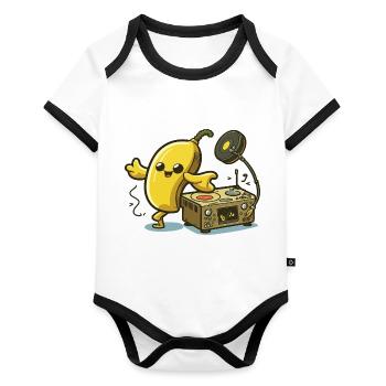 Banana Beats - Organic Baby Contrasting Bodysuit - white/black  - Front