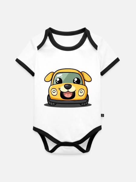Cute Dog - Baby Bio-Kurzarm-Kontrastbody - Weiß/Schwarz