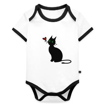 Black cat - Organic Baby Contrasting Bodysuit - white/black  - Front