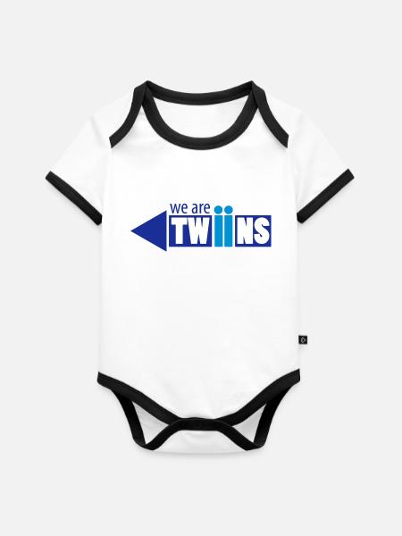 twin zwilling rechts - Baby Bio-Kurzarm-Kontrastbody - Weiß/Schwarz