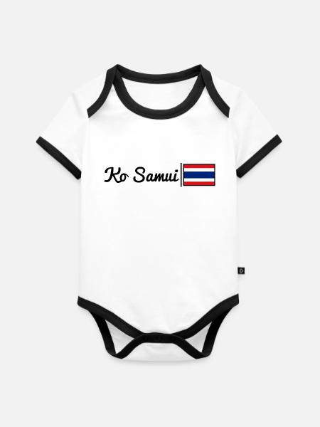 Ko Samui - Thailand - Baby Bio-Kurzarm-Kontrastbody - Weiß/Schwarz