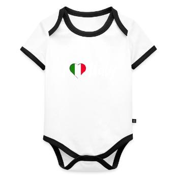 I love Italy Italien Spruch mit Herz Urlaub - Baby Bio-Kurzarm-Kontrastbody - Weiß/Schwarz  - Vorne