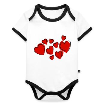 Coeur st valentin - Body Bébé bio contrasté manches courtes - blanc/noir  - Devant