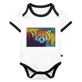Red Panda Stare In Slumber - Organic Baby Contrasting Bodysuit - white/black  - Front