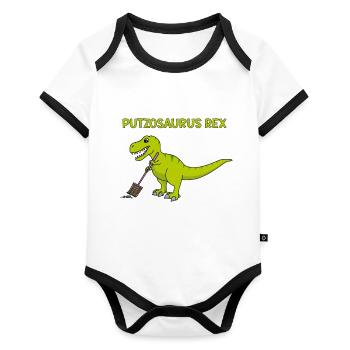 T-Rex Broom Cleaning Putzosaurus - Organic Baby Contrasting Bodysuit - white/black  - Front