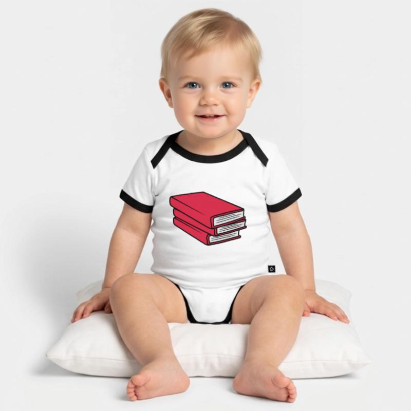 3 Books Stack Design Organic Baby Contrasting Bodysuit