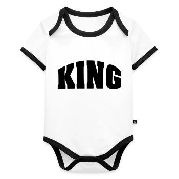 KING - Baby Bio-Kurzarm-Kontrastbody - Weiß/Schwarz  - Vorne
