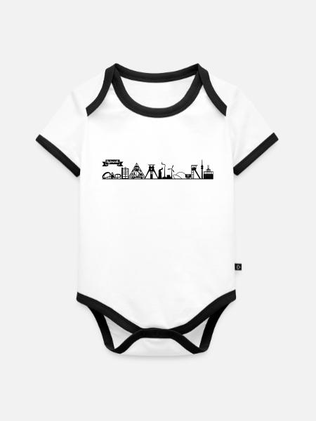 Skyline Ruhrpott - Baby Bio-Kurzarm-Kontrastbody - Weiß/Schwarz 