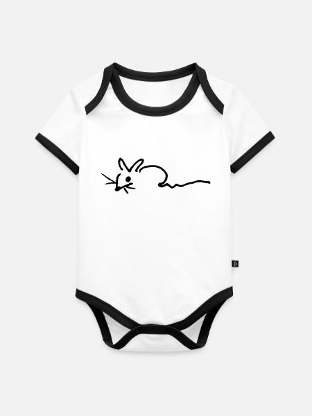 Fledias MAUSI - Baby Bio-Kurzarm-Kontrastbody - Weiß/Schwarz 