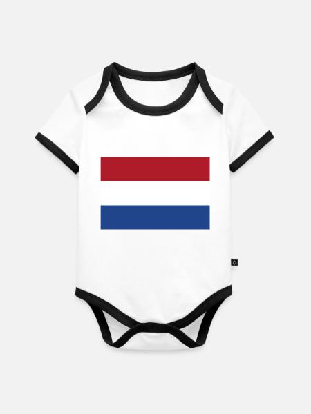 Holländische Flagge - Baby Bio-Kurzarm-Kontrastbody - Weiß/Schwarz