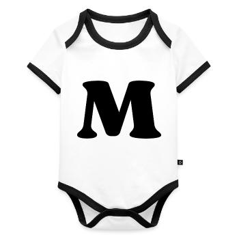 Lettre m - Body Bébé bio contrasté manches courtes - blanc/noir  - Devant