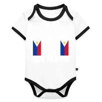 Philippinen - Baby Bio-Kurzarm-Kontrastbody - Weiß/Schwarz  - Vorne
