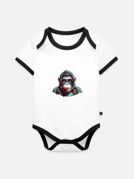 Stilvoller Gorilla - Baby Bio-Kurzarm-Kontrastbody - Weiß/Schwarz