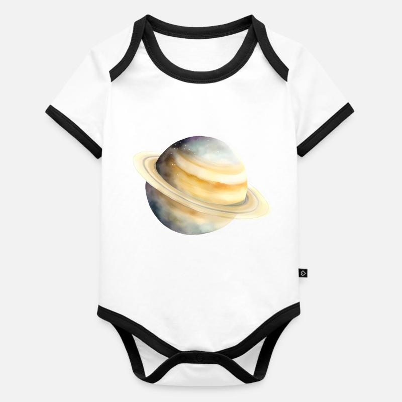 Saturne - Body Bébé bio contrasté manches courtes - blanc/noir