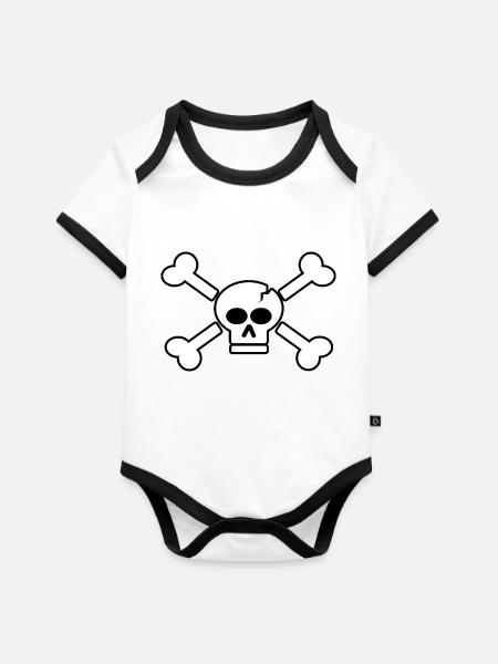 Piraten-Sake - Baby Bio-Kurzarm-Kontrastbody - Weiß/Schwarz 