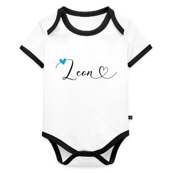 Leon Surname First name Calligraphy Heart - Organic Baby Contrasting Bodysuit - white/black  - Front
