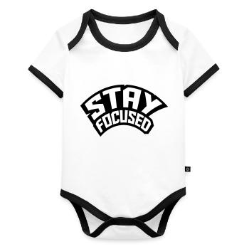 Stay focused bent cool symbol design logo logo - Organic Baby Contrasting Bodysuit - white/black  - Front