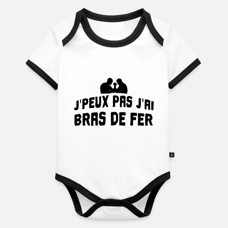 J'peux pas j'ai bras de fer - Body Bébé bio contrasté manches courtes - blanc/noir