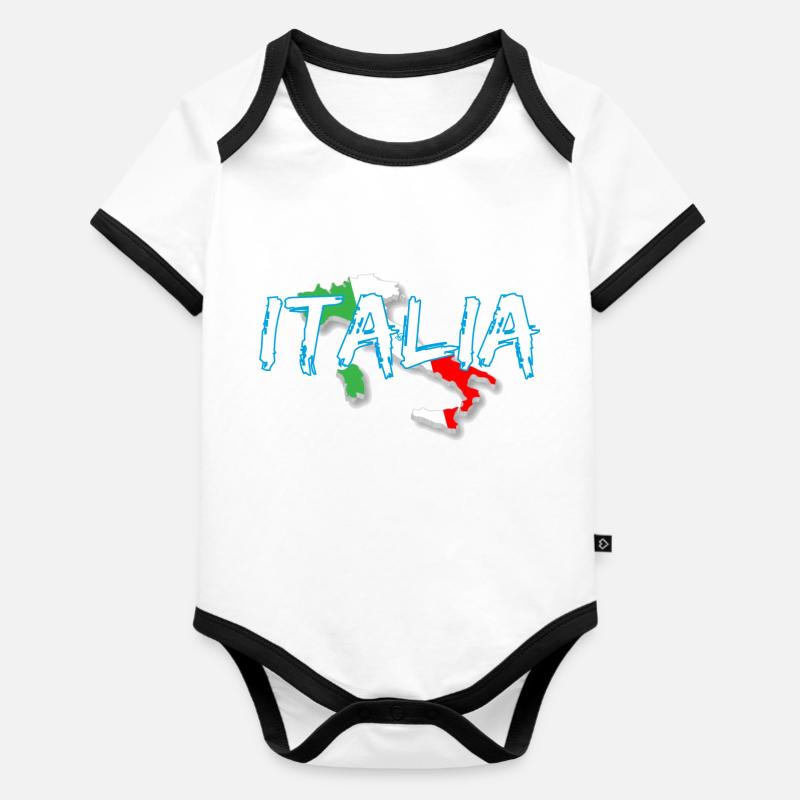 Italie Edo botte blanche - Body Bébé bio contrasté manches courtes - blanc/noir 