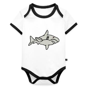 Poisson Requin Prédateur Eau Graffiti Océan - Body Bébé bio contrasté manches courtes - blanc/noir  - Devant