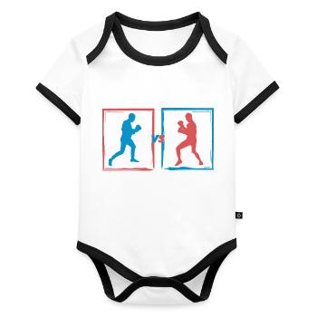Boxkampf - Boxer Geschenkidee - Baby Bio-Kurzarm-Kontrastbody - Weiß/Schwarz  - Vorne