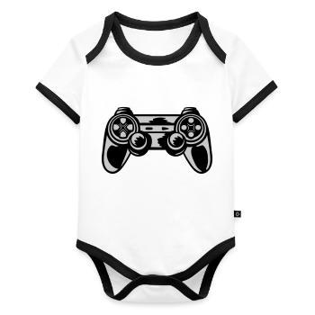 Konsole Retro Controller Gamer - Baby Bio-Kurzarm-Kontrastbody - Weiß/Schwarz  - Vorne