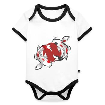 Koi Carp Japon Cadeau Poisson Art Japonais - Body Bébé bio contrasté manches courtes - blanc/noir  - Devant