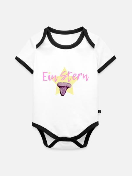 Ein Stern in violett - Baby Bio-Kurzarm-Kontrastbody - Weiß/Schwarz