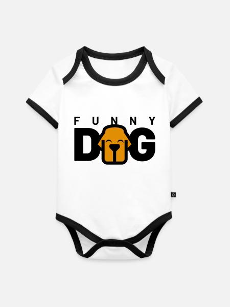 FUNNY DOG - Baby Bio-Kurzarm-Kontrastbody - Weiß/Schwarz 