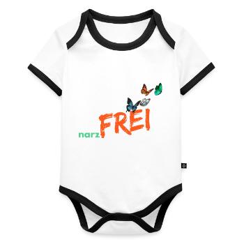 narzfrei orange - Baby Bio-Kurzarm-Kontrastbody - Weiß/Schwarz  - Vorne