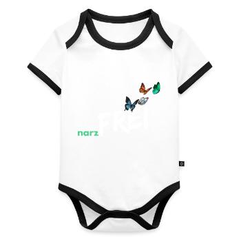narzfrei weiß - Baby Bio-Kurzarm-Kontrastbody - Weiß/Schwarz  - Vorne