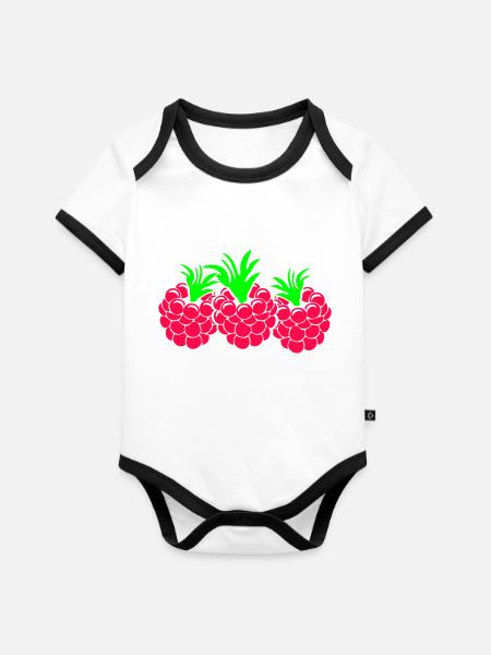 Himbeeren - Baby Bio-Kurzarm-Kontrastbody - Weiß/Schwarz 