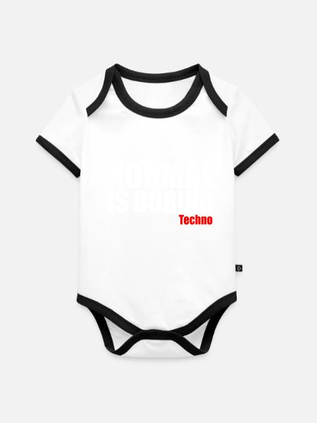 Normal ist langweiliges Techno-Zitat - Baby Bio-Kurzarm-Kontrastbody - Weiß/Schwarz