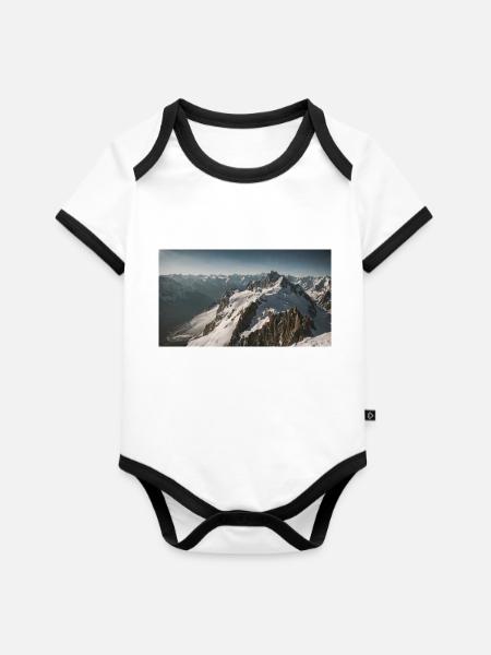 Berg - Schneebedeckte Gipfel - Baby Bio-Kurzarm-Kontrastbody - Weiß/Schwarz