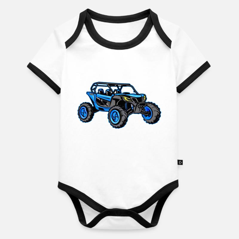 Buggy tout-terrain bleu - Body Bébé bio contrasté manches courtes - blanc/noir 