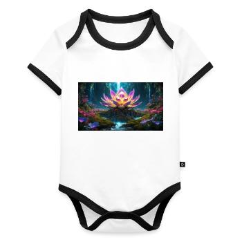 Fleur de lotus - Body Bébé bio contrasté manches courtes - blanc/noir  - Devant