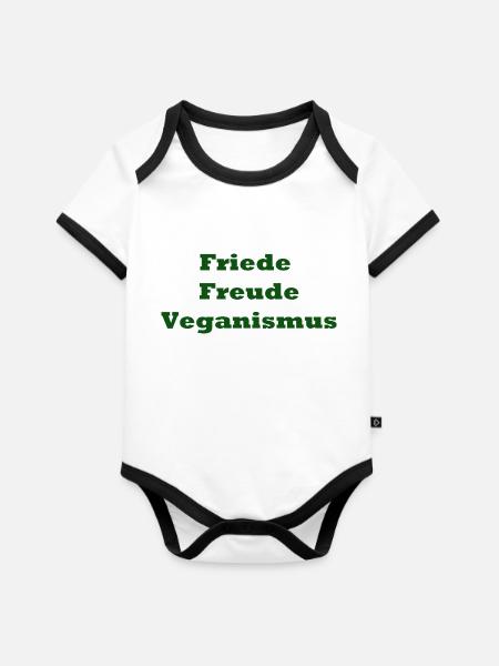 Veganismus - Baby Bio-Kurzarm-Kontrastbody - Weiß/Schwarz 