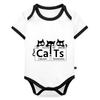 Niedliches Cats Periodensystem für Katzenliebhaber - Baby Bio-Kurzarm-Kontrastbody - Weiß/Schwarz  - Vorne
