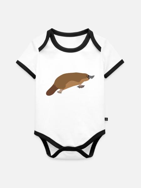 Schnabeltier - Platypus - Baby Bio-Kurzarm-Kontrastbody - Weiß/Schwarz