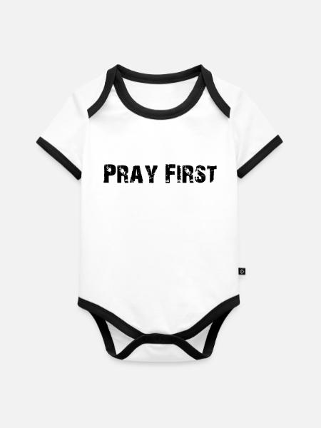 Pray First - Organic Baby Contrasting Bodysuit - white/black