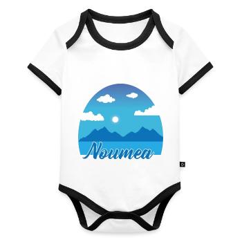 Vacances de rêve Noumea en bleu - Body Bébé bio contrasté manches courtes - blanc/noir  - Devant