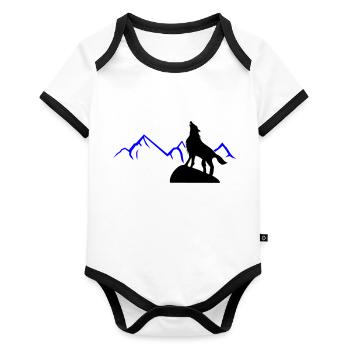 Wolf Cry Mountains - Baby Bio-Kurzarm-Kontrastbody - Weiß/Schwarz  - Vorne