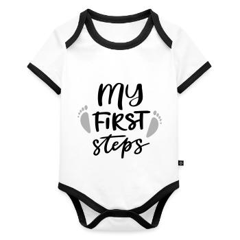 First Steps Erste Schritte Baby Kinder - Baby Bio-Kurzarm-Kontrastbody - Weiß/Schwarz  - Vorne